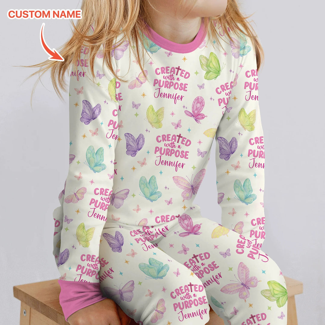 Created With A Purpose Custom Name Two Piece Long Sleeve Pajama Set , Created With A Purpose Custom Name Two Piece Long Sleeve Pajama Set - 12-18M