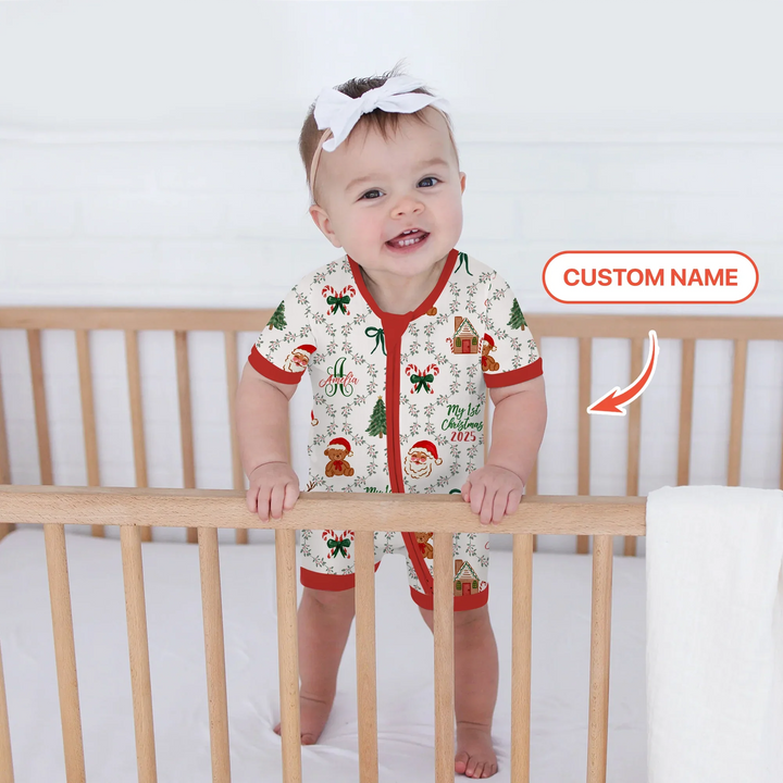 Custom name "Fancy Monogram Red Christmas 2025" Shorty Zippy , Custom name "Fancy Monogram Red Christmas 2025" Shorty Zippy - 0-3M