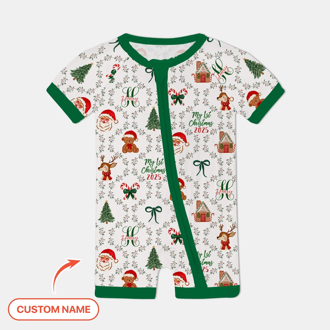Custom name "Fancy Monogram Green Christmas 2025" Shorty Zippy , Custom name "Fancy Monogram Green Christmas 2025" Shorty Zippy - 0-3M
