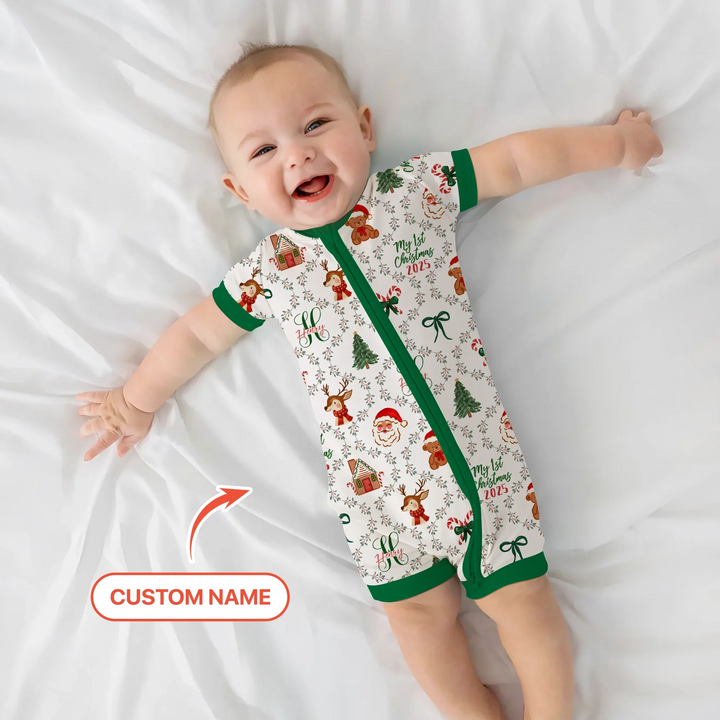 Custom name "Fancy Monogram Green Christmas 2025" Shorty Zippy , Custom name "Fancy Monogram Green Christmas 2025" Shorty Zippy - 0-3M