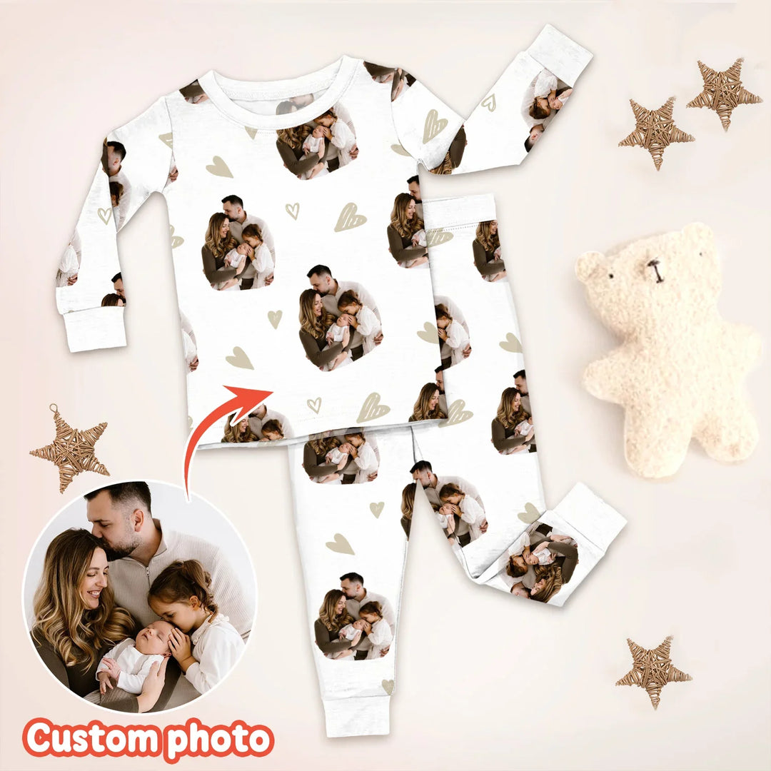 Custom Face All Over Print Baby Two Piece Long Sleeve Pajama Set , Custom Face All Over Print Baby Two Piece Long Sleeve Pajama Set - 12-18M
