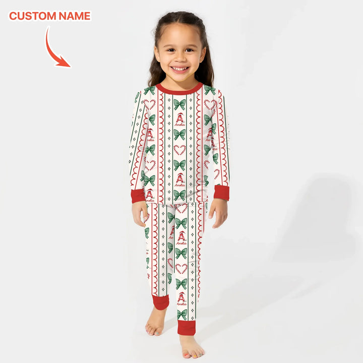 Custom Name Christmas Stripes Two Piece Long Sleeve Pajama Set , Custom Name Christmas Stripes Two Piece Long Sleeve Pajama Set - 12-18M