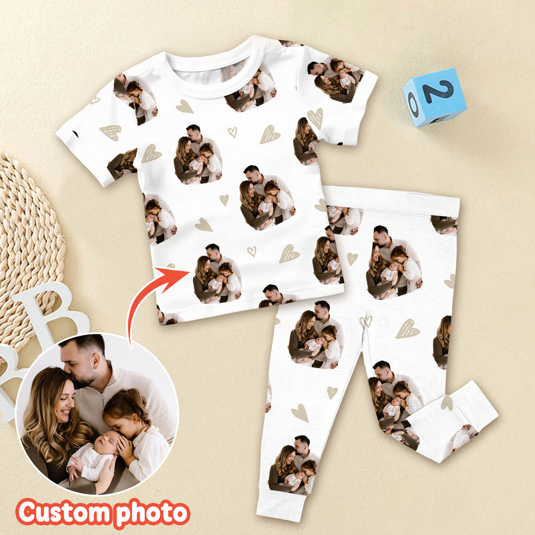 Custom Face All Over Print Baby Two Piece Short Sleeve Pajama Set