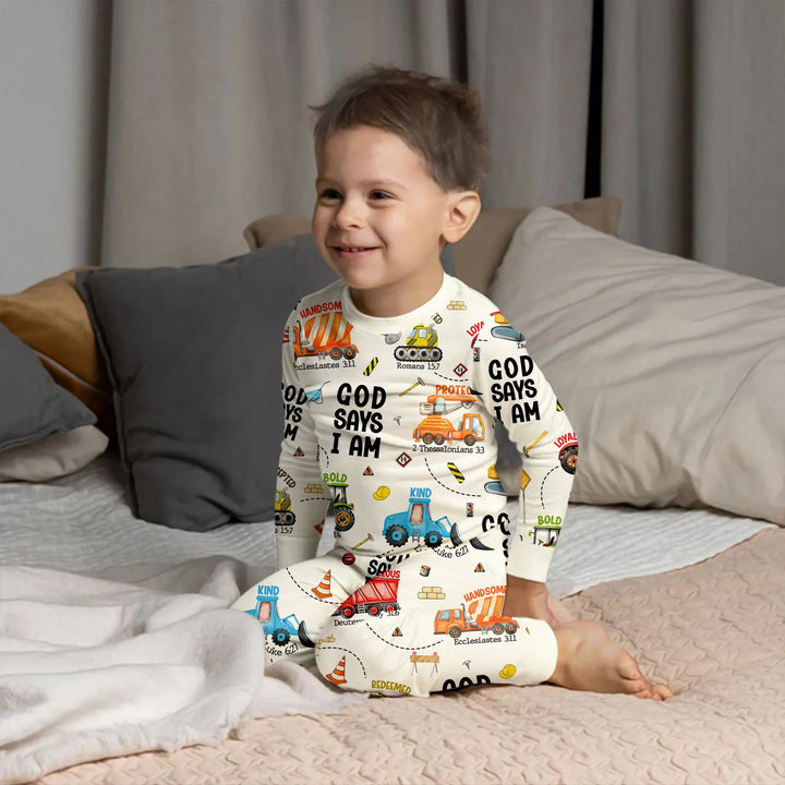 God Says I Am Boy Two Piece Long Sleeve Pajama Set , God Says I Am Boy Two Piece Long Sleeve Pajama Set - 12-18M / White
