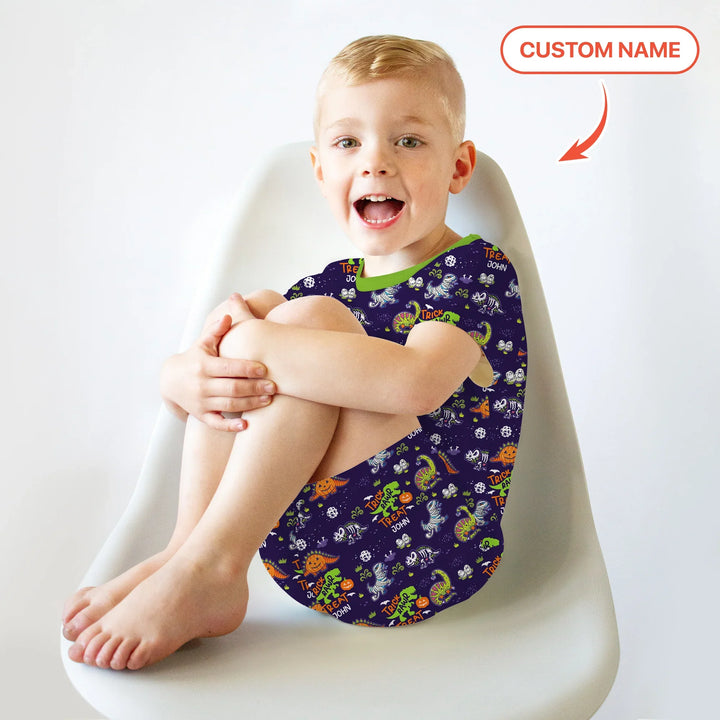 Trick Rawr Treat Custom Name Two Piece Short Sleeve Shorts Pajama Set , Trick Rawr Treat Custom Name Two Piece Short Sleeve Shorts Pajama Set - 12-18M