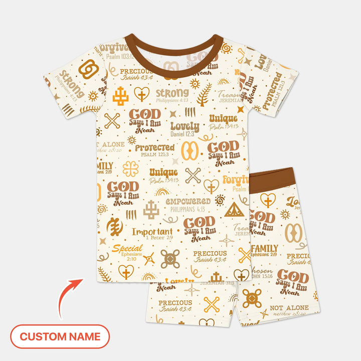 Personalized God Says I Am Custom Name Two Piece Short Sleeve Shorts Pajama Set , Personalized God Says I Am Custom Name Two Piece Short Sleeve Shorts Pajama Set - 12-18M