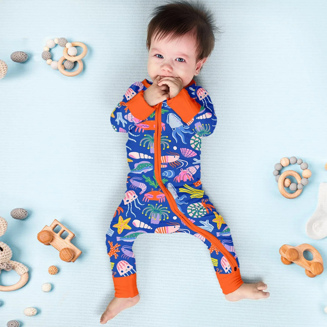 Under the Sea Convertible Zippered Romper , Under the Sea Convertible Zippered Romper - Newborn