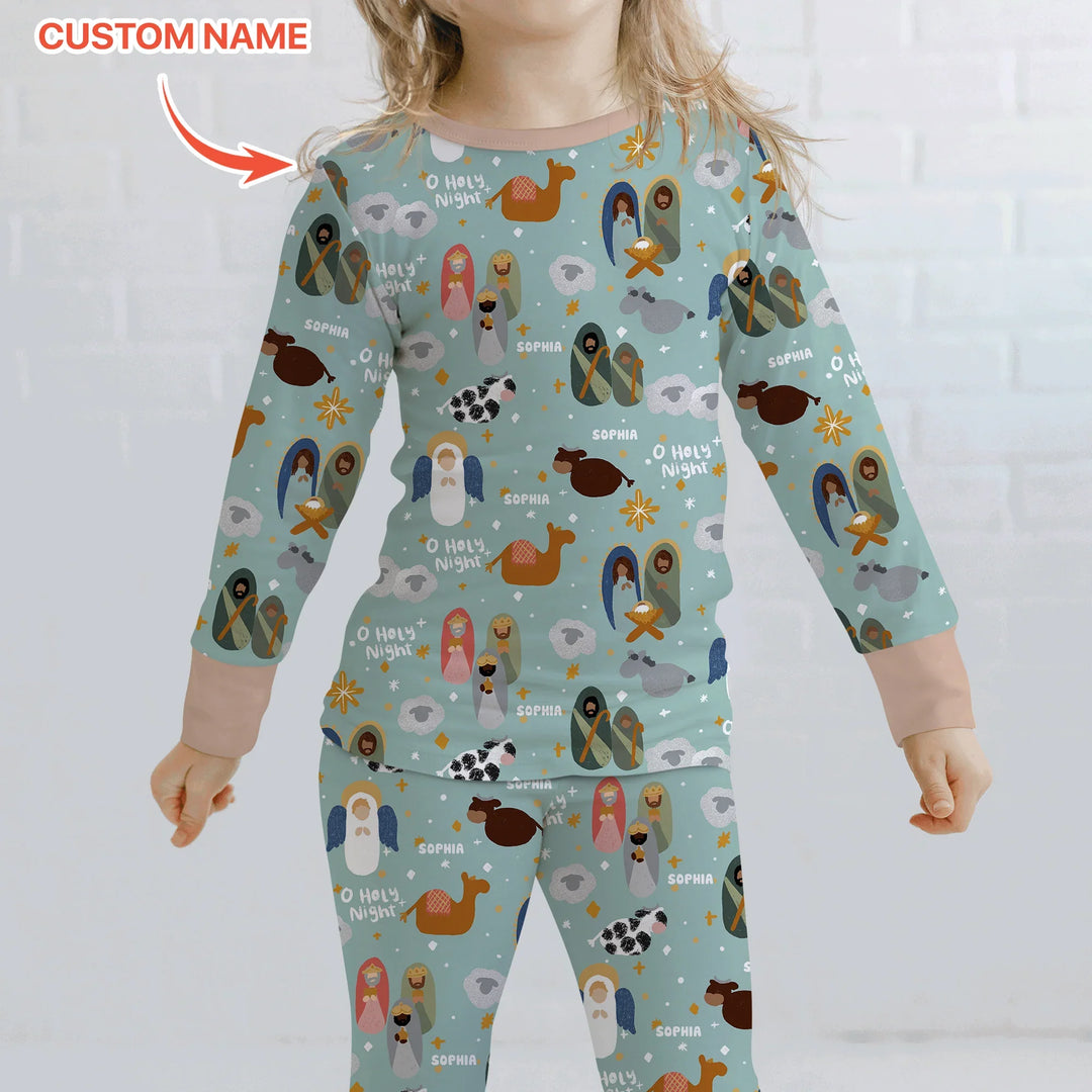 O Holy Night Custom Name Long Sleeve Pajama Set