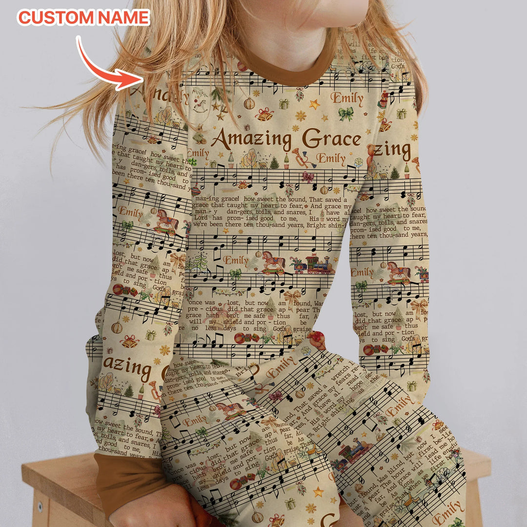 Amazing Grace Custom Name Two Piece Long Sleeve Pajama Set