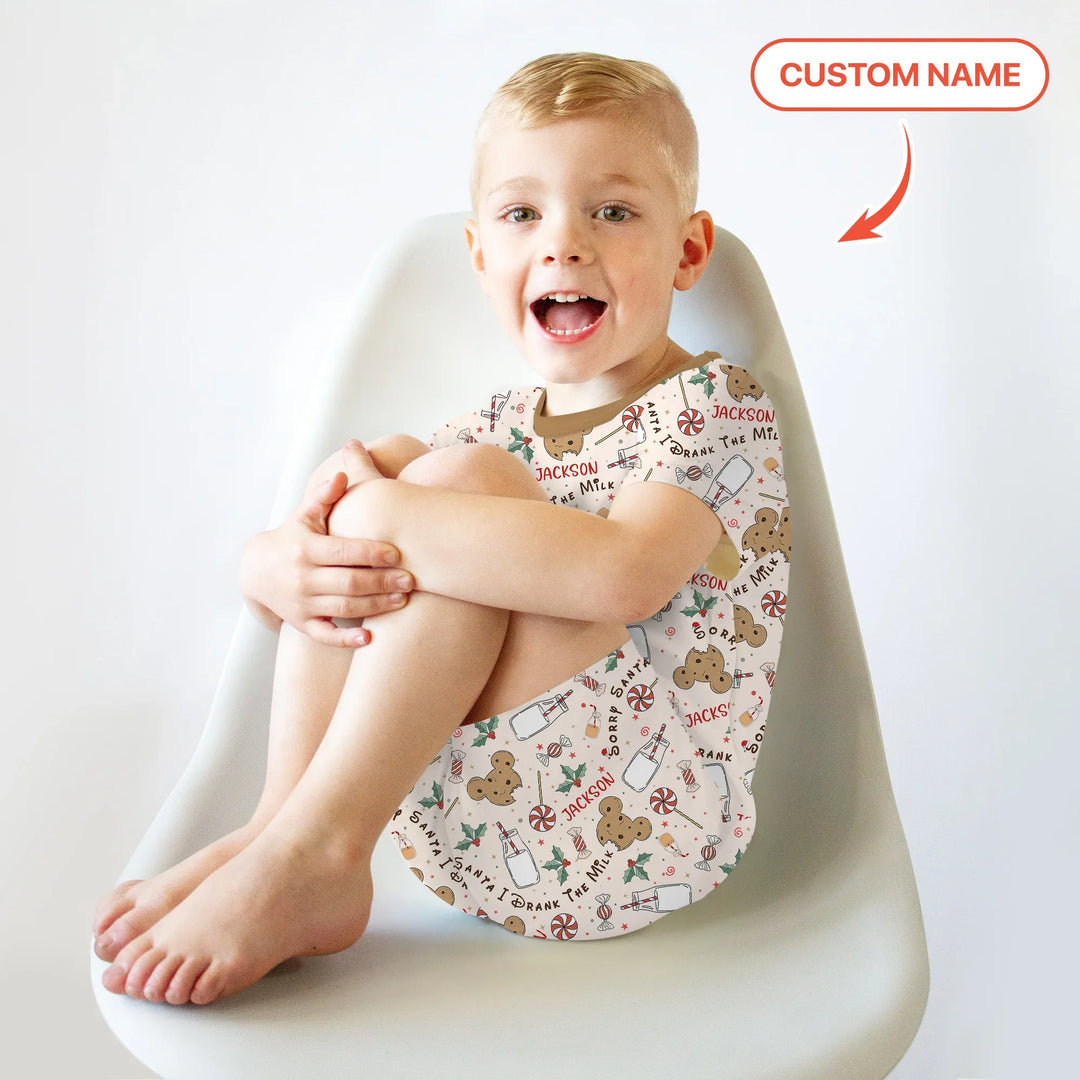 Custom Name Sorry Santa I Drank The Milk Two Piece Short Sleeve Shorts Pajama Set , Custom Name Sorry Santa I Drank The Milk Two Piece Short Sleeve Shorts Pajama Set - 12-18M