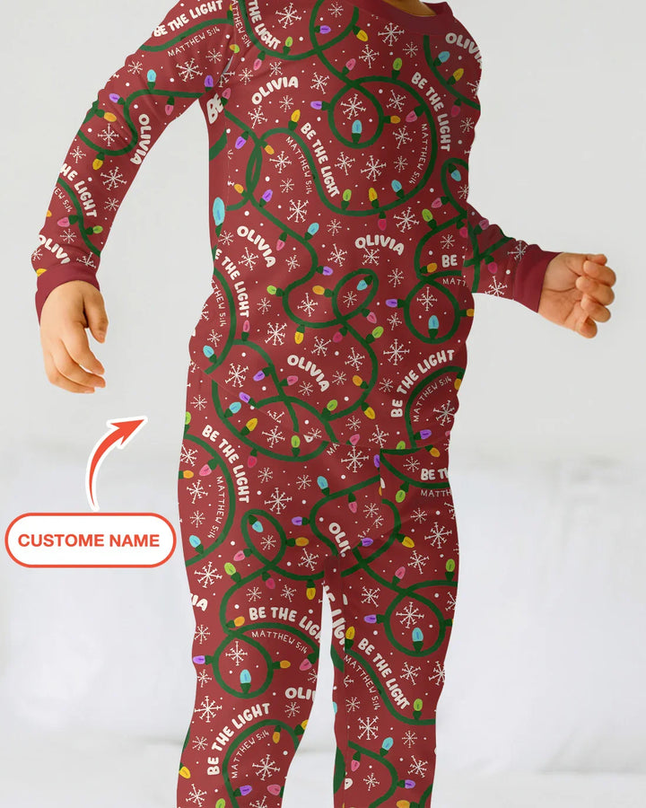 Custom Name Be The Light Christmas Two Piece Long Sleeve Pajama Set
