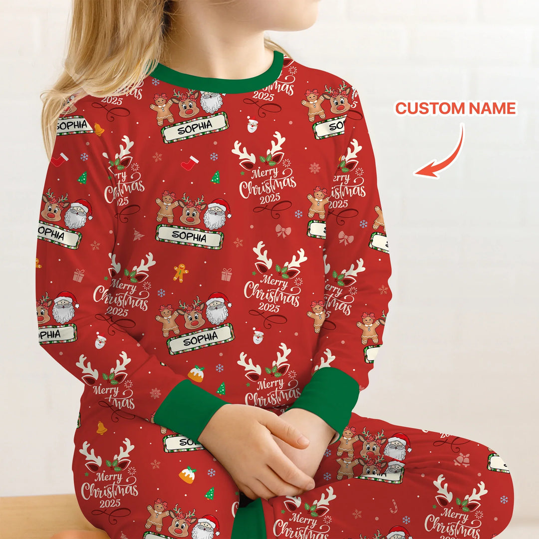 Custom Name "Merry Christmas My Deer" For Girl - Two Piece Long Sleeve Pajama Set , Custom Name "Merry Christmas My Deer" For Girl - Two Piece Long Sleeve Pajama Set - 12-18M