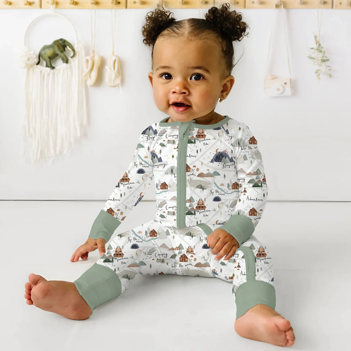 Camping Route Map Convertible Zippered Romper , Camping Route Map Convertible Zippered Romper - 0-3M