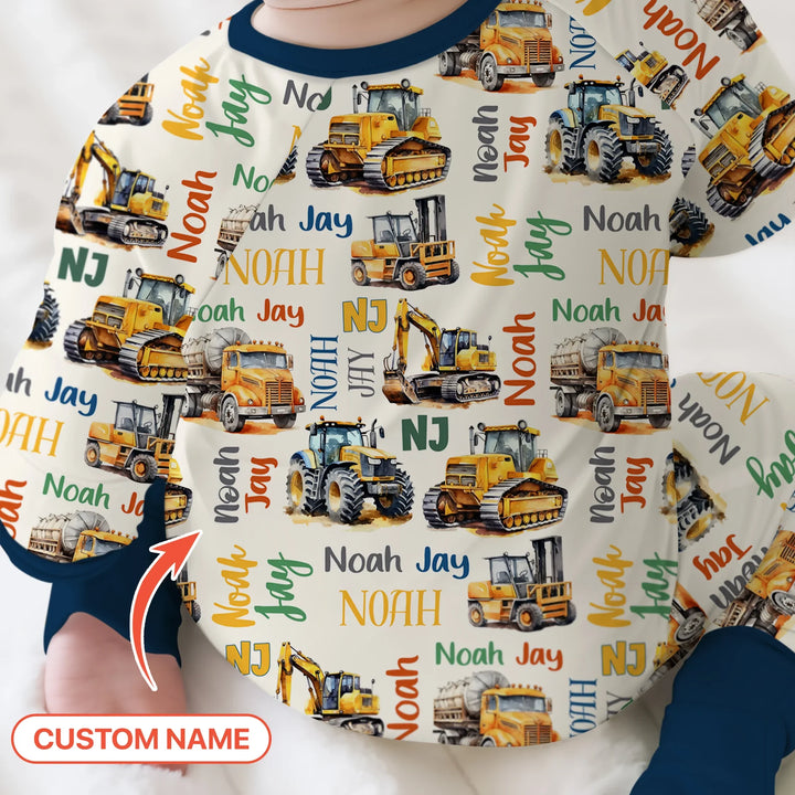 Custom Name Construction Trucks Convertible Zippy , Custom Name Construction Trucks Convertible Zippy - 0-3M