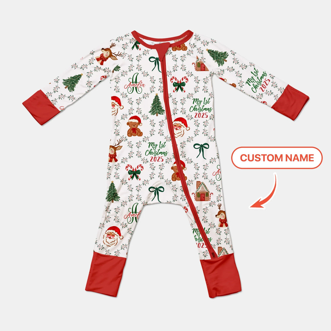 Custom name "Fancy Monogram Red Christmas 2025" Convertible Zippy , Custom name "Fancy Monogram Red Christmas 2025" Convertible Zippy - 0-3M