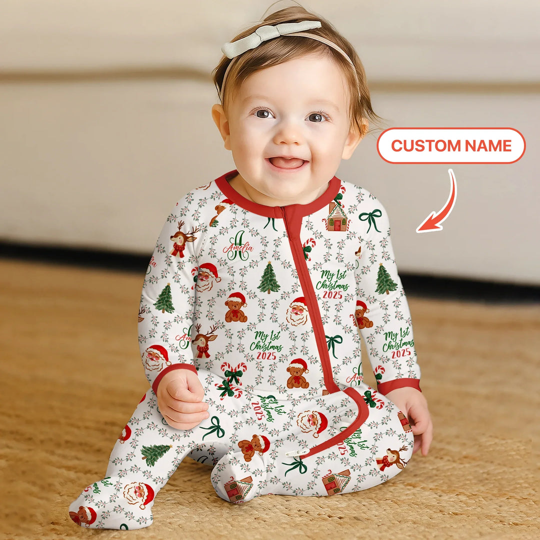 Custom name "Fancy Monogram Red Christmas 2025" Convertible Zippy , Custom name "Fancy Monogram Red Christmas 2025" Convertible Zippy - 0-3M