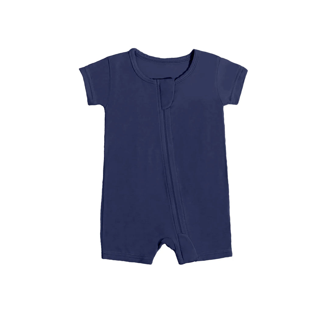 Shorty Zippered Romper in American Blue , Shorty Zippered Romper in American Blue - 0-3M
