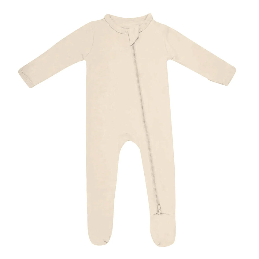 Zippered Footie Romper In Antique White , Zippered Footie Romper In Antique White - Newborn