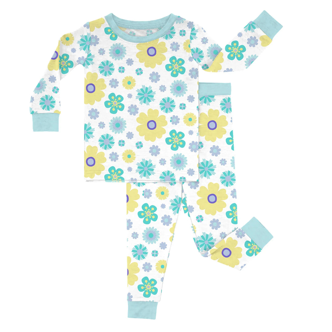 Zweiteiliges Pyjama-Set mit Aqua-Blumenmuster