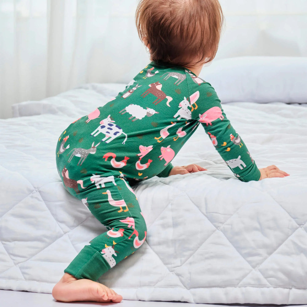 Green Farm Animals Convertible Zippered Romper , Green Farm Animals Convertible Zippered Romper - 0-3M