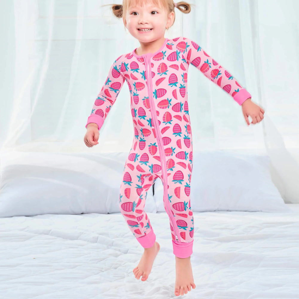 Sweet Strawberries Convertible Zippered Romper , Sweet Strawberries Convertible Zippered Romper - 0-3M
