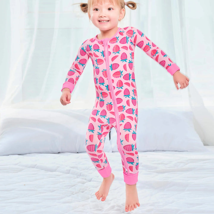 Sweet Strawberries Convertible Zippered Romper , Sweet Strawberries Convertible Zippered Romper - 0-3M