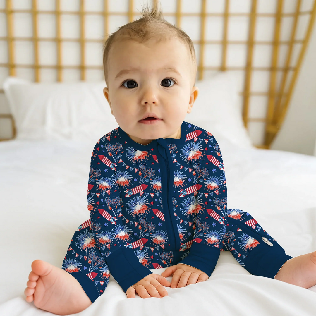 Firework Convertible Zippered Romper , Firework Convertible Zippered Romper - Newborn