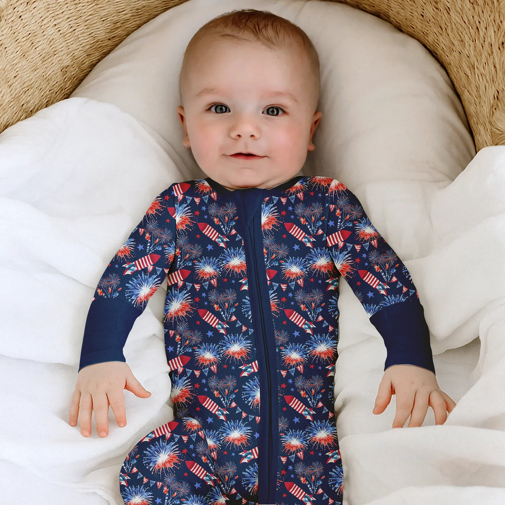 Firework Convertible Zippered Romper , Firework Convertible Zippered Romper - Newborn
