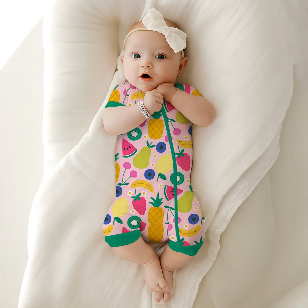 Summer Fruits Shorty Zippered Romper , Summer Fruits Shorty Zippered Romper - Newborn