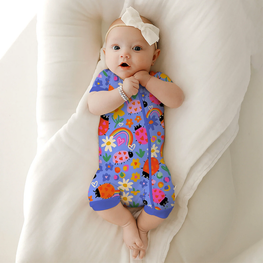 Lady Bugs Shorty Zippered Romper , Lady Bugs Shorty Zippered Romper - Newborn