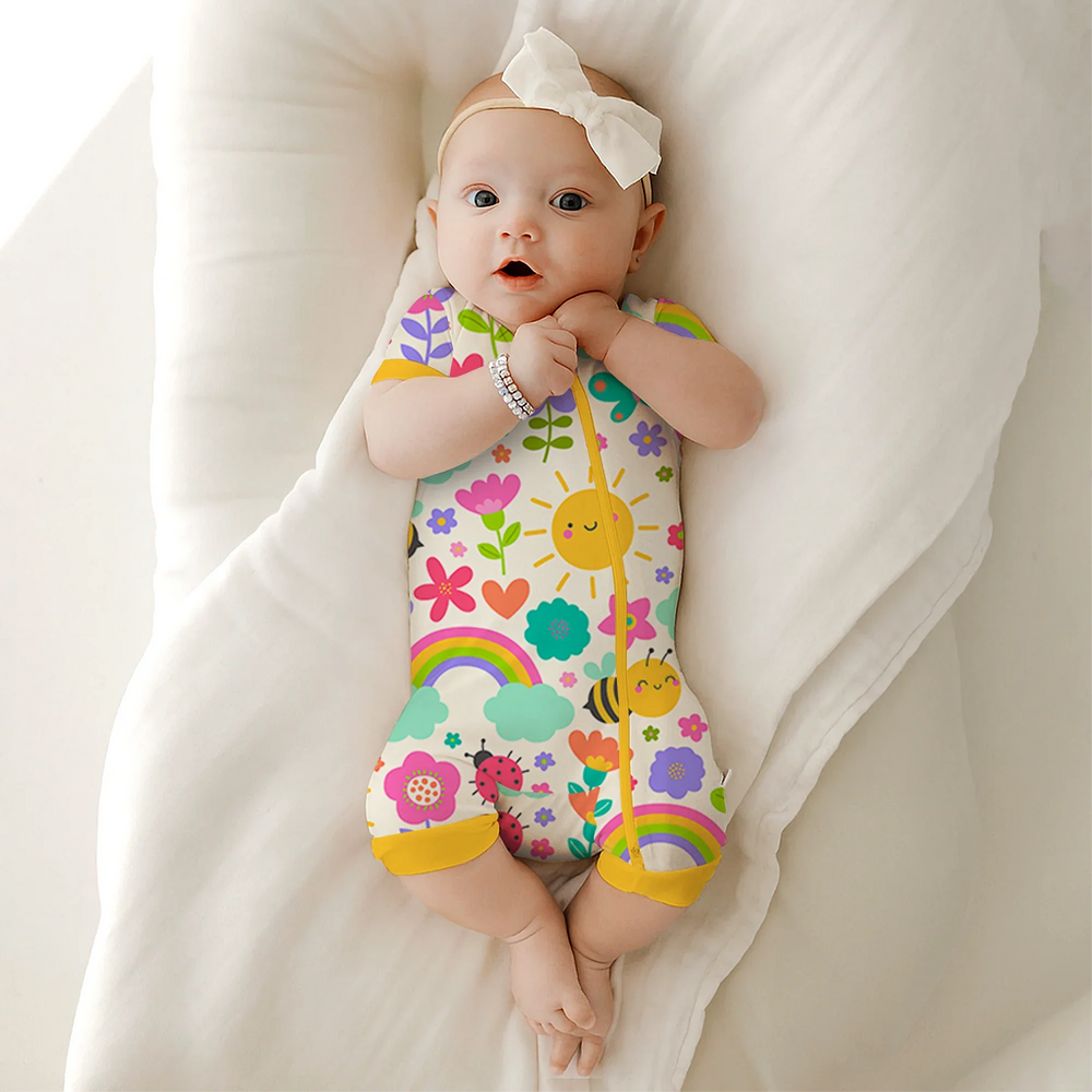 Summer Sunshine Shorty Zippered Romper , Summer Sunshine Shorty Zippered Romper - Newborn