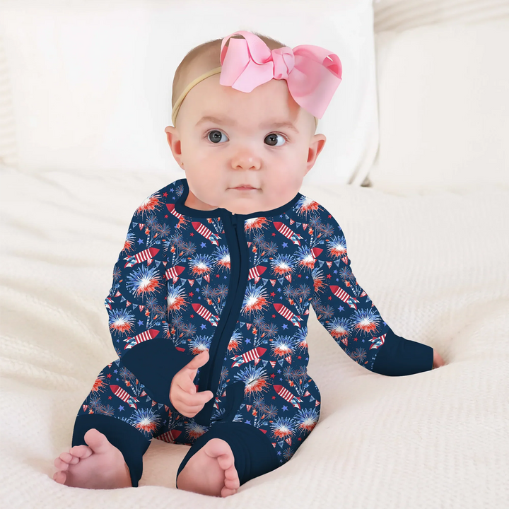 Firework Convertible Zippered Romper , Firework Convertible Zippered Romper - Newborn