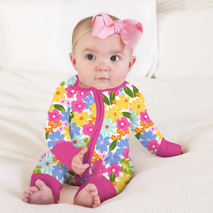 Summer Flowers Convertible Zippered Romper , Summer Flowers Convertible Zippered Romper - Newborn