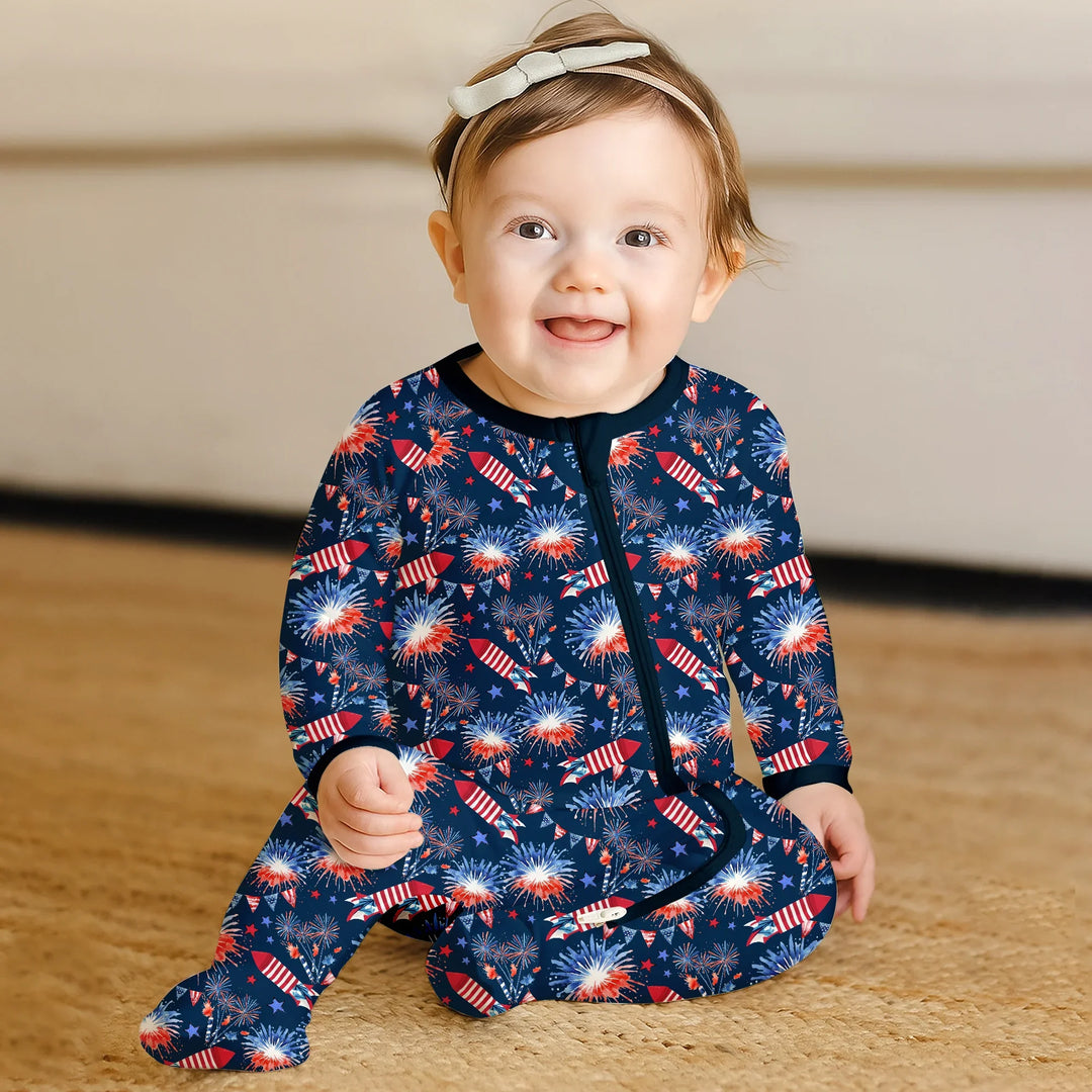 Firework Convertible Zippered Romper , Firework Convertible Zippered Romper - Newborn