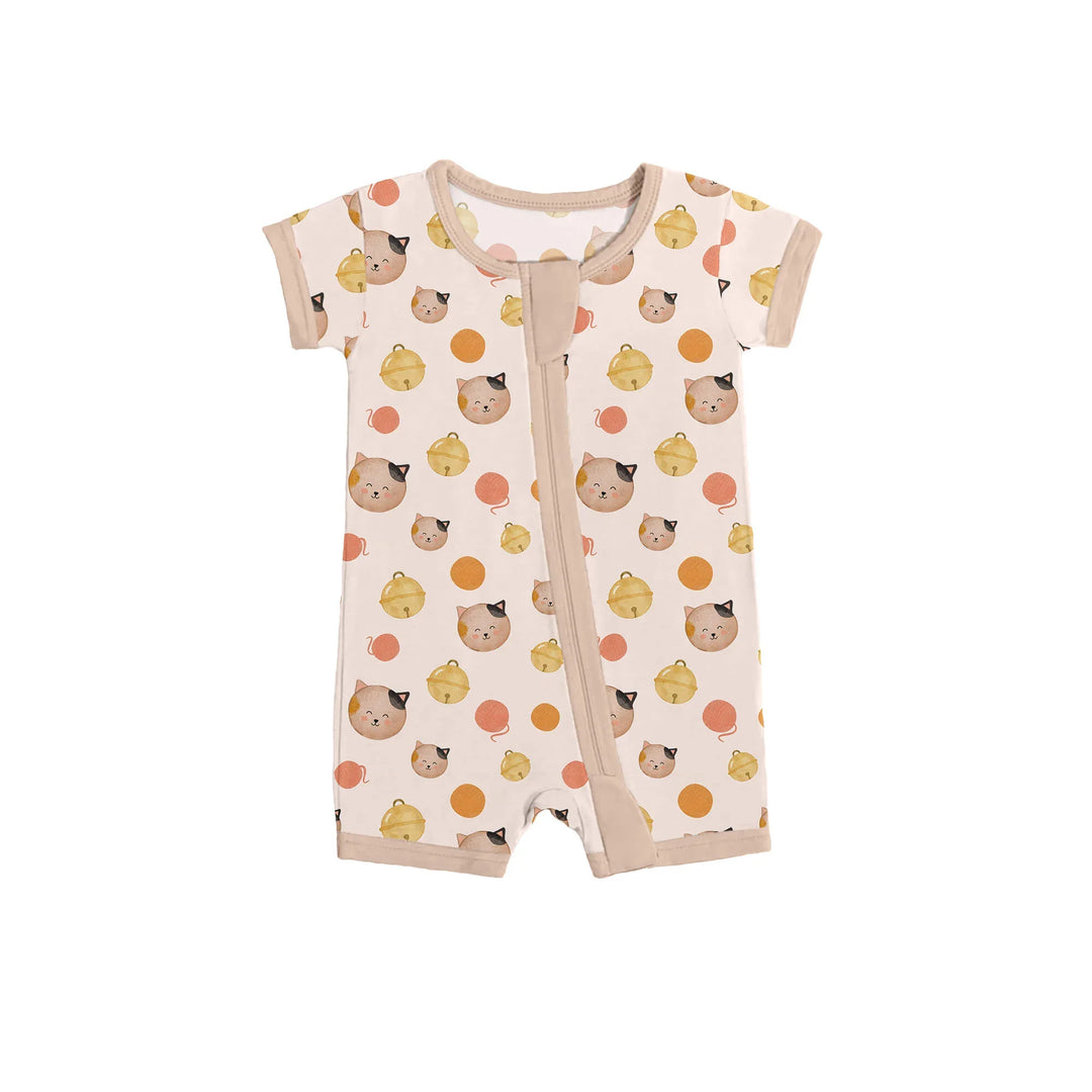 Cats in Watercolor Shorty Zippered Romper , Cats in Watercolor Shorty Zippered Romper - Newborn