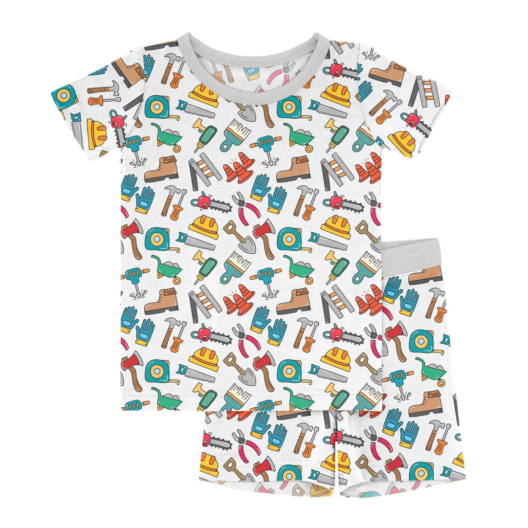 Construction Tools Two Piece Short Sleeve Shorts Pajama Set , Construction Tools Two Piece Short Sleeve Shorts Pajama Set - 12-18M