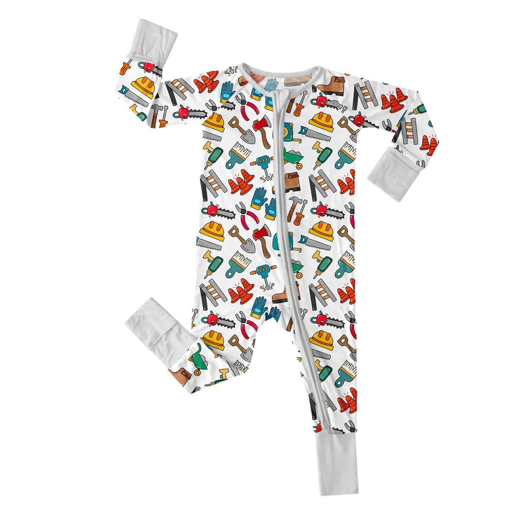 Construction Tools Convertible Zippered Romper , Construction Tools Convertible Zippered Romper - Newborn