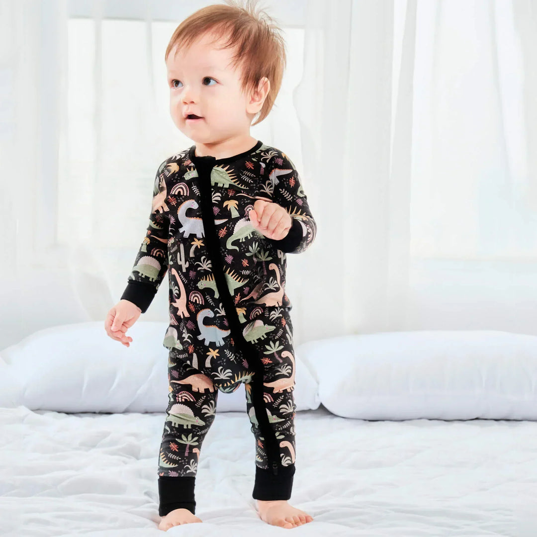 Best-Selling Printed Convertible Zippered Rompers , Best-Selling Printed Convertible Zippered Rompers - Navy Jurassic Jungle / Newborn