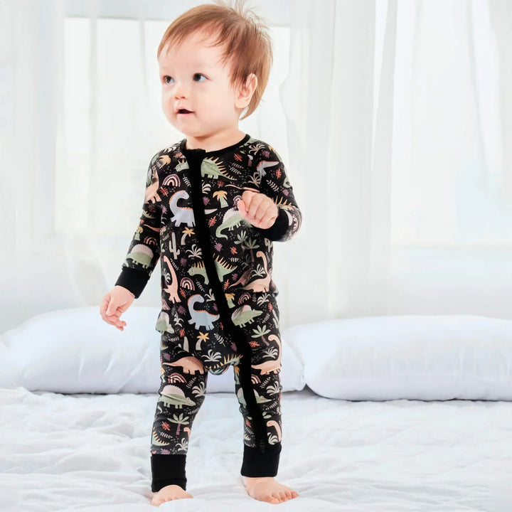 Best-Selling Printed Convertible Zippered Rompers , Best-Selling Printed Convertible Zippered Rompers - Navy Jurassic Jungle / Newborn