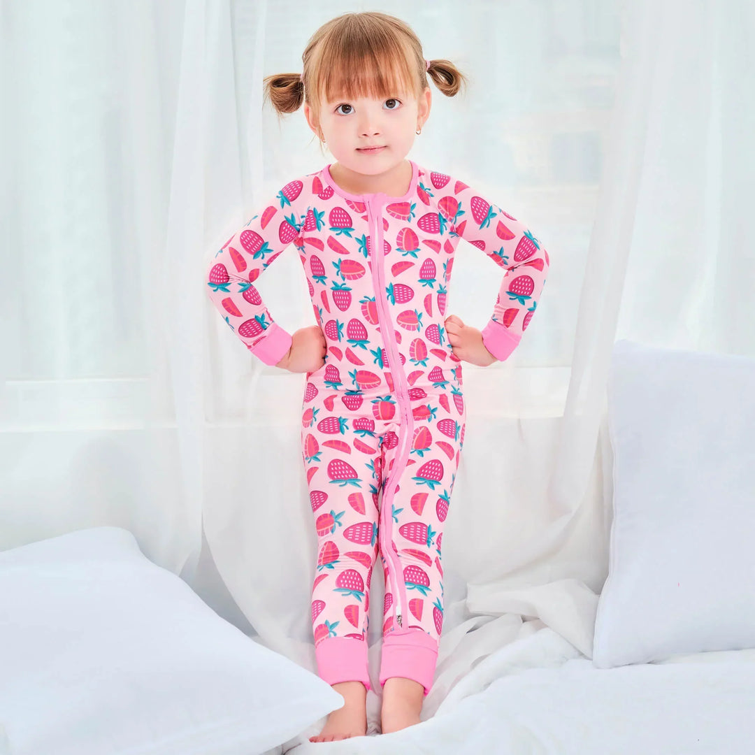 Best-Selling Convertible Zippered Rompers for Girl , Best-Selling Convertible Zippered Rompers for Girl - Sweet Strawberries / Newborn