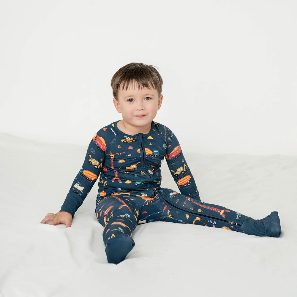 Dark Slate Gray Construction Convertible Zippered Romper , Dark Slate Gray Construction Convertible Zippered Romper - Newborn