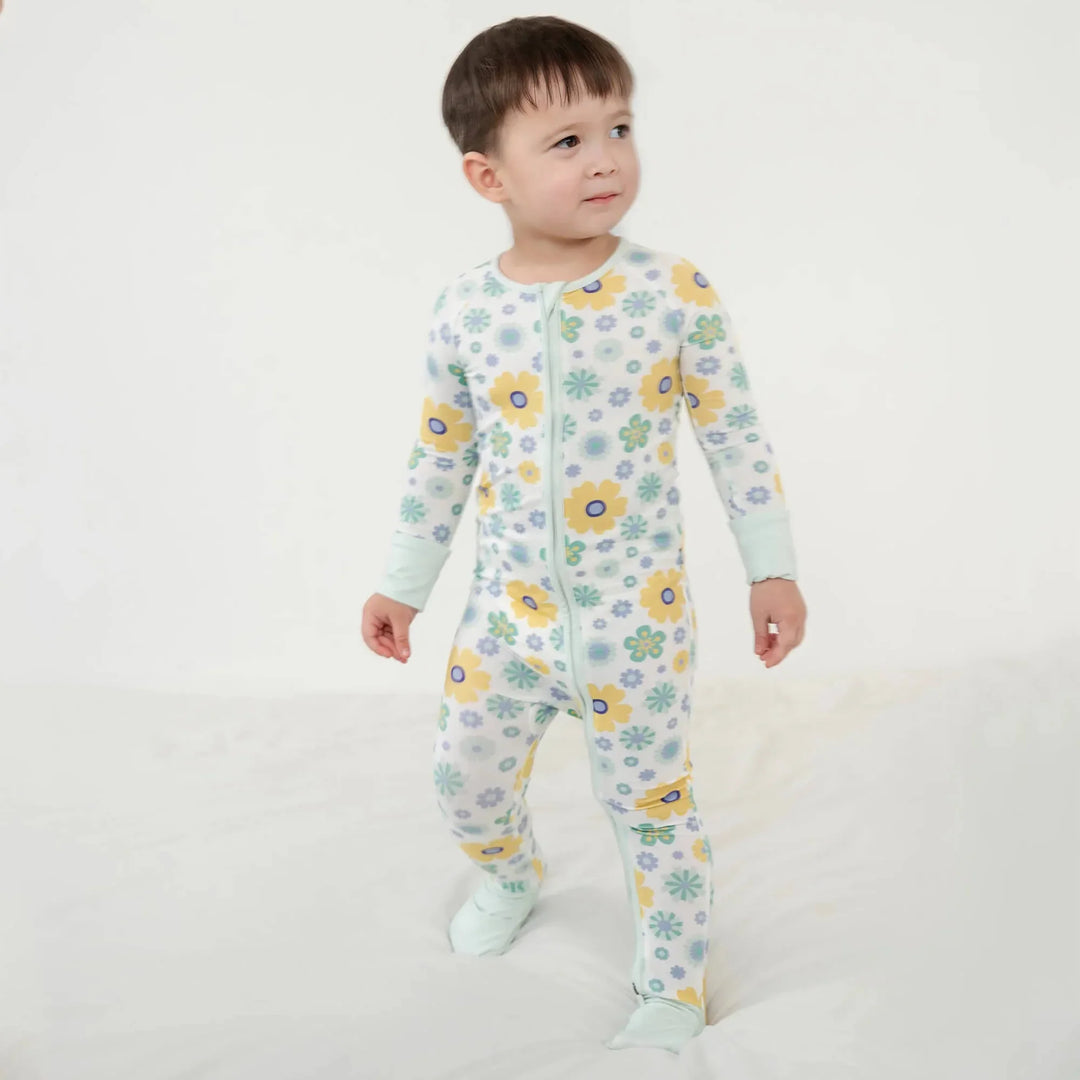 Aqua Floral Convertible Zippered Romper , Aqua Floral Convertible Zippered Romper - Newborn