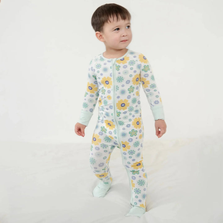 Aqua Floral Convertible Zippered Romper , Aqua Floral Convertible Zippered Romper - Newborn