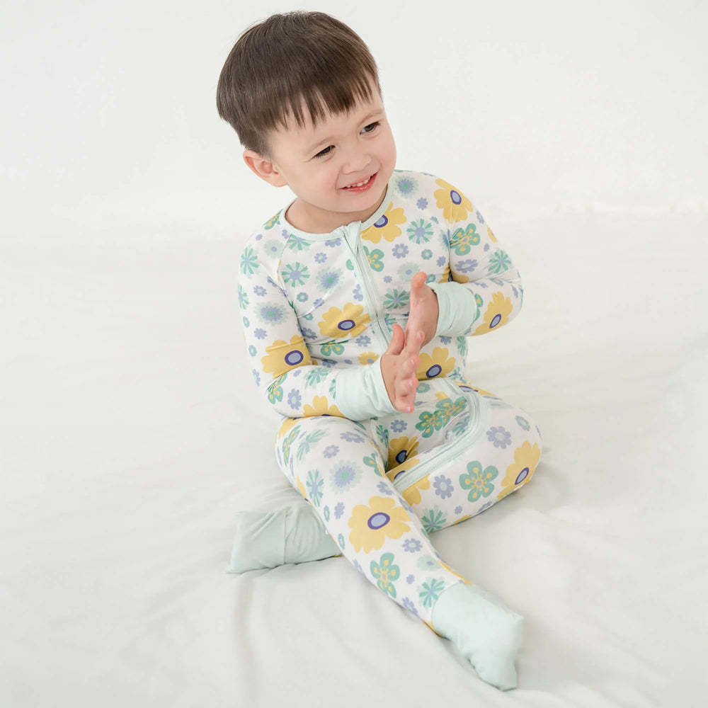Aqua Floral Convertible Zippered Romper , Aqua Floral Convertible Zippered Romper - Newborn