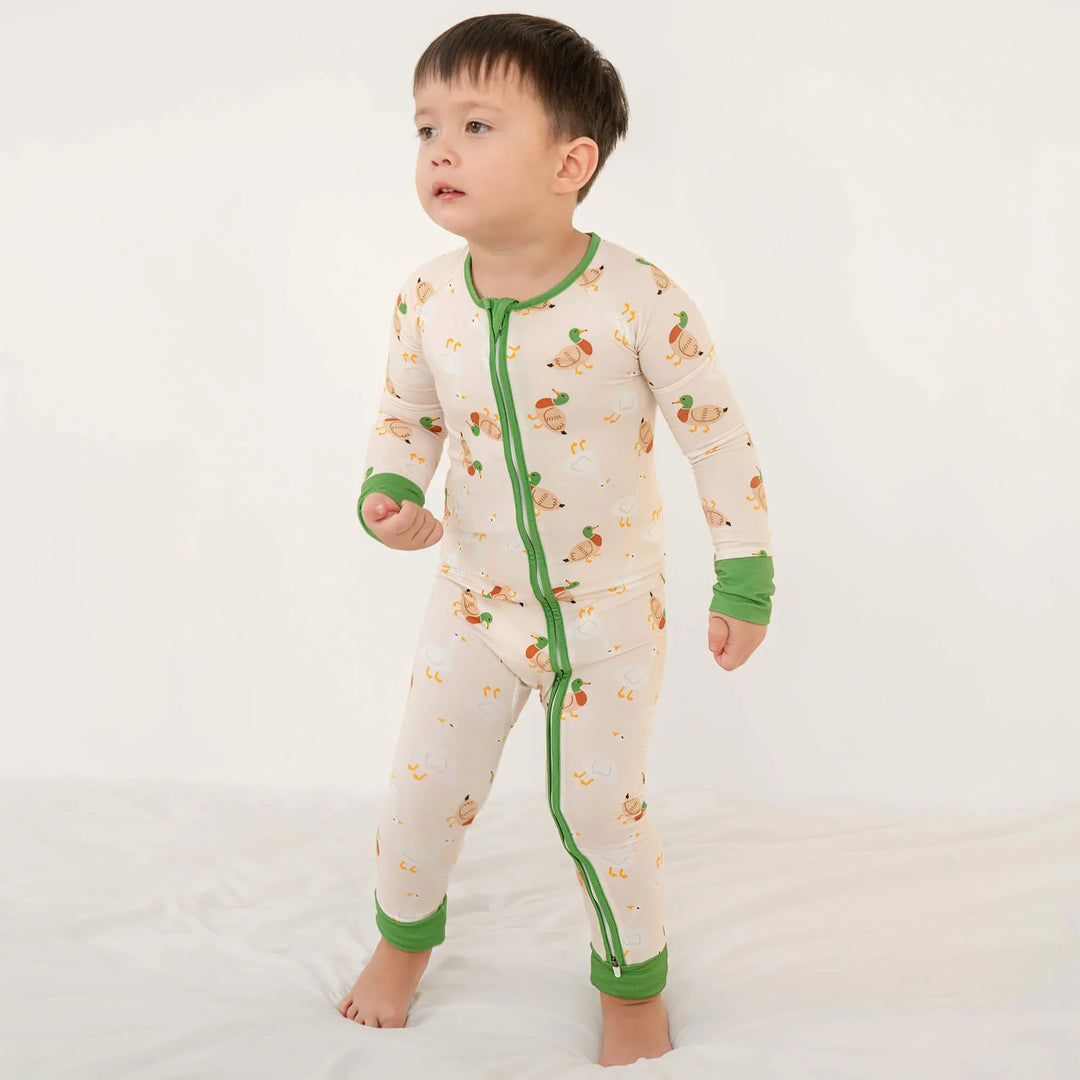 Geese and Ducks Convertible Zippered Romper , Geese and Ducks Convertible Zippered Romper - Newborn