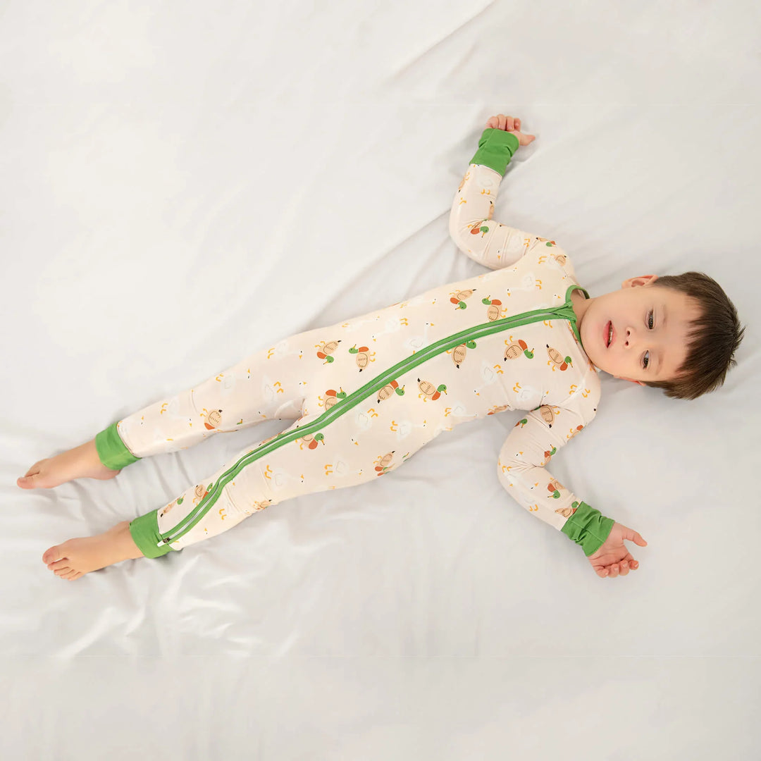Geese and Ducks Convertible Zippered Romper , Geese and Ducks Convertible Zippered Romper - Newborn
