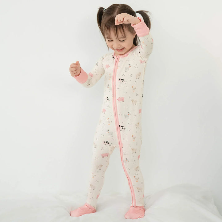 Best-Selling Convertible Zippered Rompers for Girl , Best-Selling Convertible Zippered Rompers for Girl - Pink Sleepy Farm Animals / Newborn