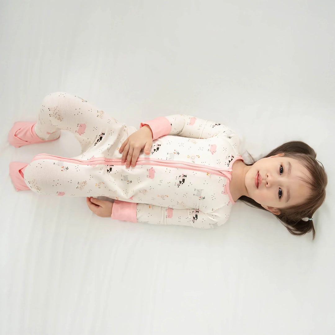 Pink Sleepy Farm Animals Convertible Zippered Romper , Pink Sleepy Farm Animals Convertible Zippered Romper - Newborn