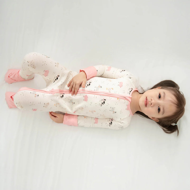 Pink Sleepy Farm Animals Convertible Zippered Romper , Pink Sleepy Farm Animals Convertible Zippered Romper - Newborn