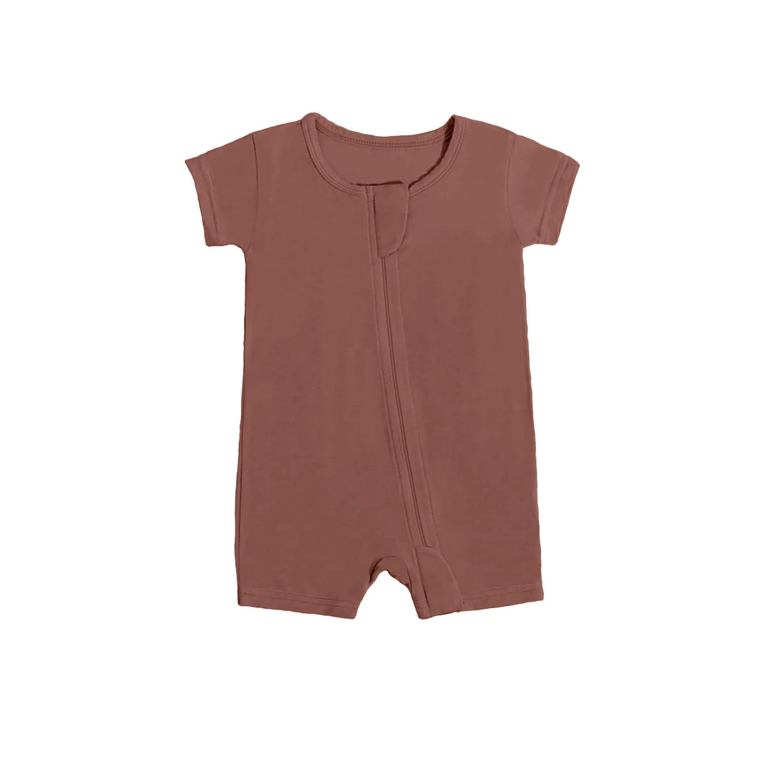 Shorty Zippered Romper in Dark Chestnut